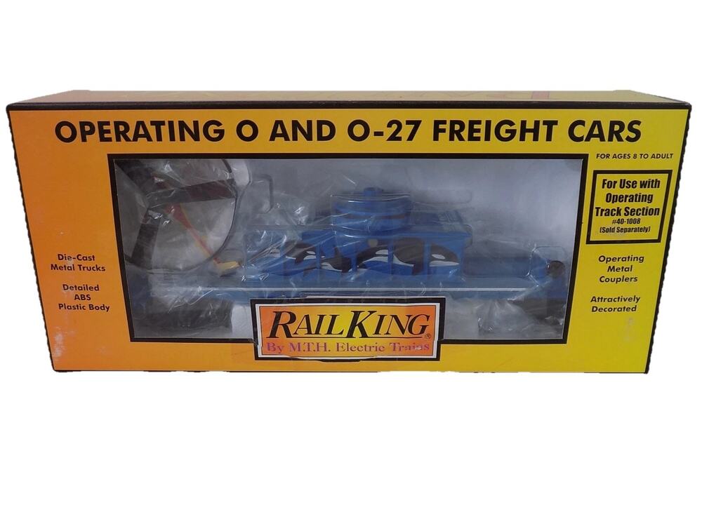 Rail King MTH Ocean Tours flat car with operating helicopter O gauge 30-79076